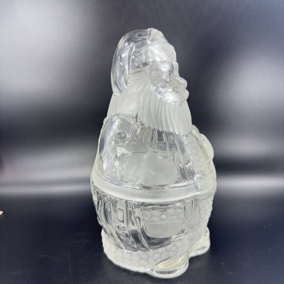 Gorham Holiday Traditions Crystal Glass Clear Santa Treat Jar Frosted Germany - Picture 11 of 13